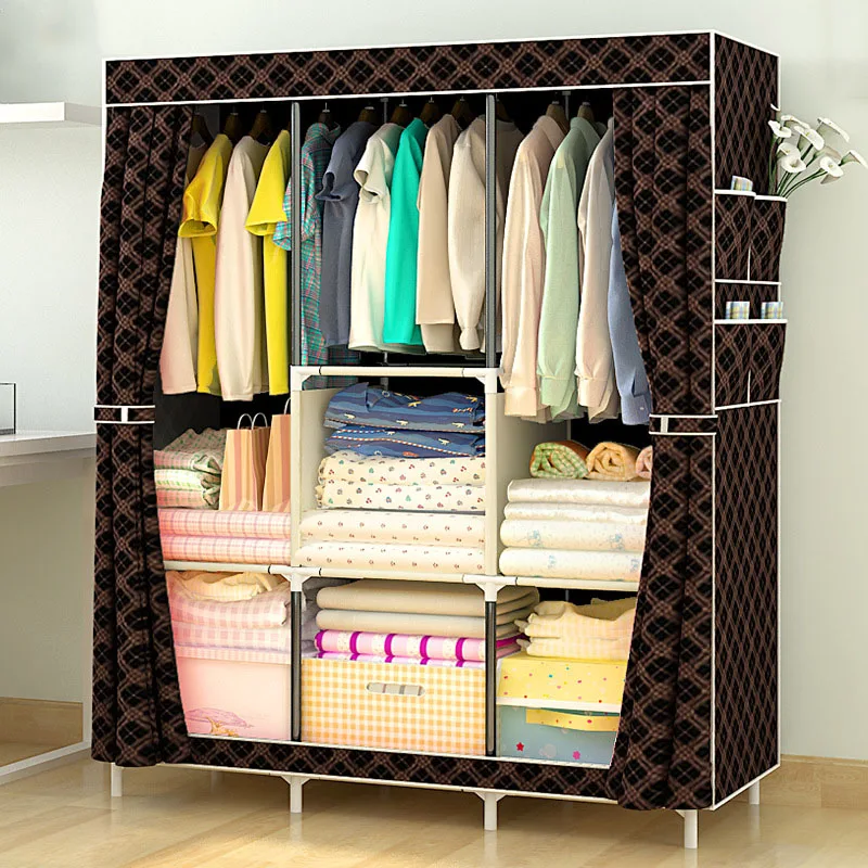 

Simple Wardrobe Non-woven Steel pipe frame reinforcement Standing Storage Organizer Detachable Clothing Closet Bedroom furniture