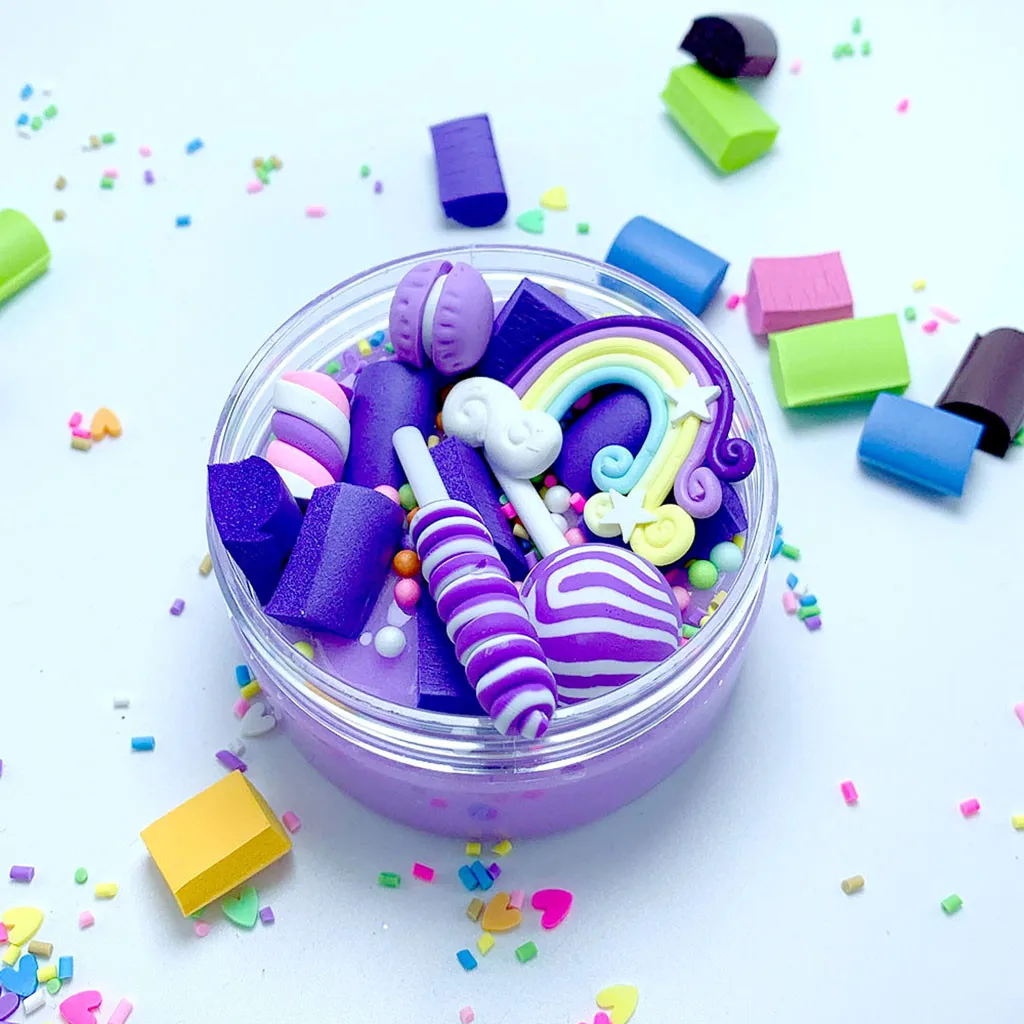 

Rainbow Charms Clear Slime Beautiful Color Lollipop Slime Kids Relief Stress Toy slime soft clay for slime funny gifts #V10
