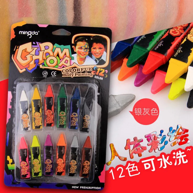 

12 Colors Face Painting Pencils Splicing Structure Face Paint Crayon Christmas Body Painting Pen Stick For Children Party Makeup