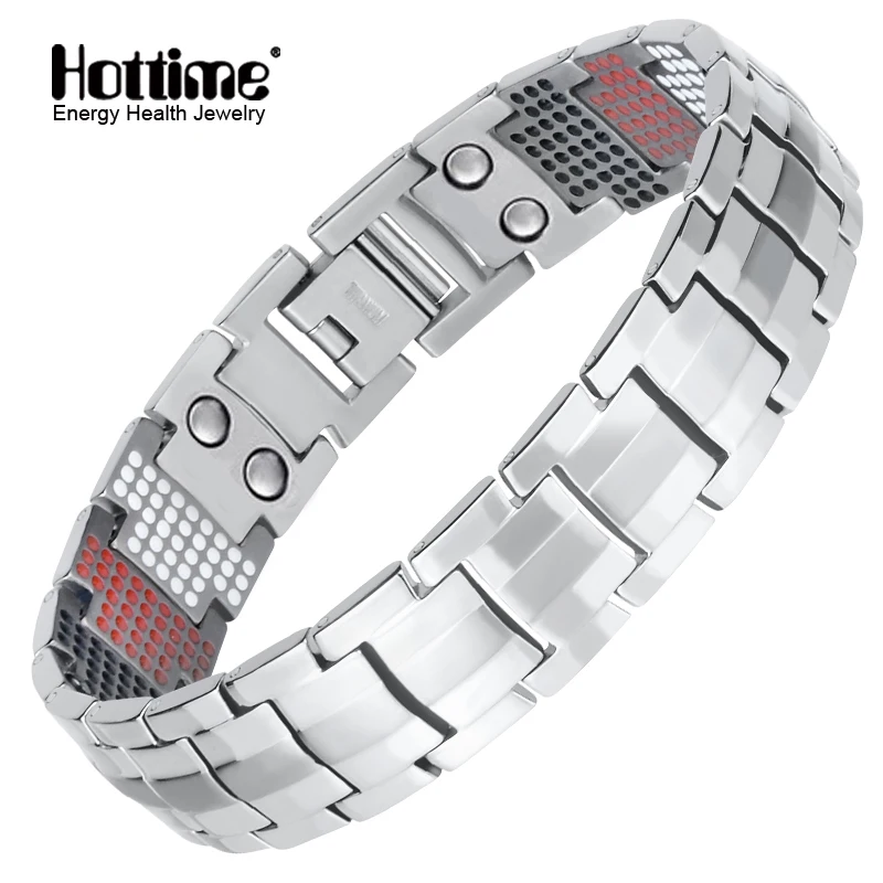 Hottime, мужские ювелирные изделия, исцеляющий магнитный браслет, баланс здоровья, браслет, серебро, чистый титан, браслеты, специальный дизайн для мужчин 10212