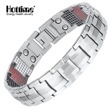 Hottime, мужские ювелирные изделия, исцеляющий магнитный браслет, баланс здоровья, браслет, серебро, чистый титан, браслеты, специальный дизайн для мужчин 10212