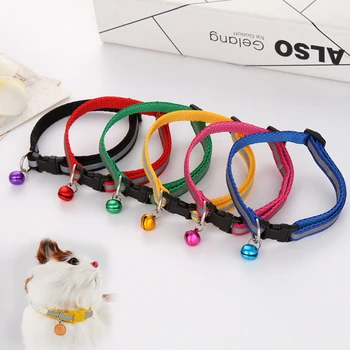 

New 1pcs Cat Dog Pet Glossy Reflective Collar Safety Buckle Bell Strap Charm Pet Necklace Collar Puppy Cat Collar Accessory