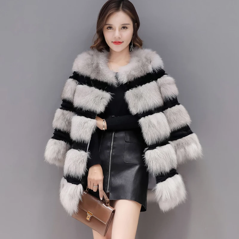 QAZXSW Fox Fur Coat 2017 New Autumn and Winter Real Fur Jacket Women Fashion Fox Fur Jacket Female Parkas LH1306