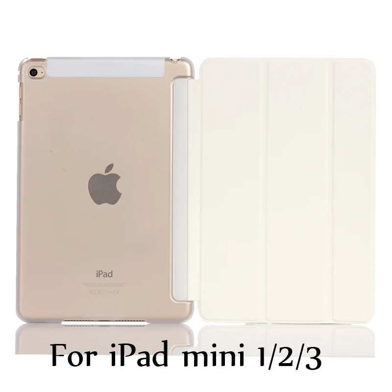 Тонкий смарт-чехол для iPad mini 5 mini4, iPad mini 1/2/3 три раза стенд из искусственной кожи+ Прозрачная Жесткая задняя крышка из ПК с Авто Режим сна/Пробуждение - Цвет: White for mini 123