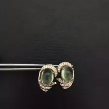 Натуральный пренит серьги-гвоздики модный Европейский стиль S925 серебряные серьги с натуральными драгоценными камнями Круглый для девочек женские вечерние серьги ювелирные изделия из жемчуга