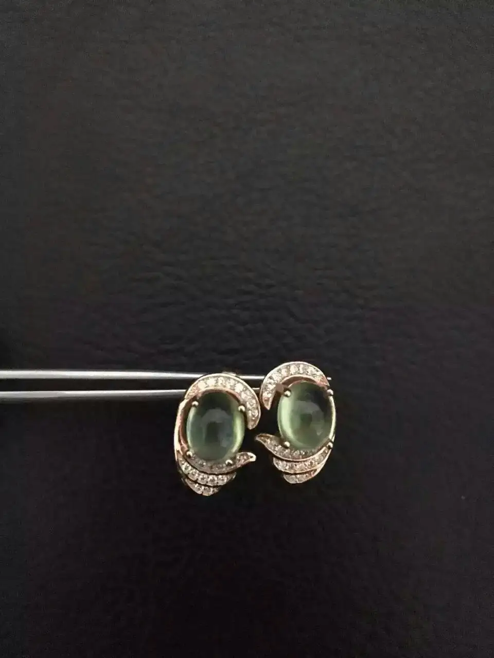 natural prehnite stone stud earrings S925 silver natural gemstone