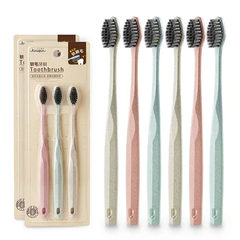 

New 3pcs Eco Friendly Wheat Straw Toothbrush Tooth Cleaning Soft Slim Tip Charcoal Bristle Brush Adult Teeth Brush
