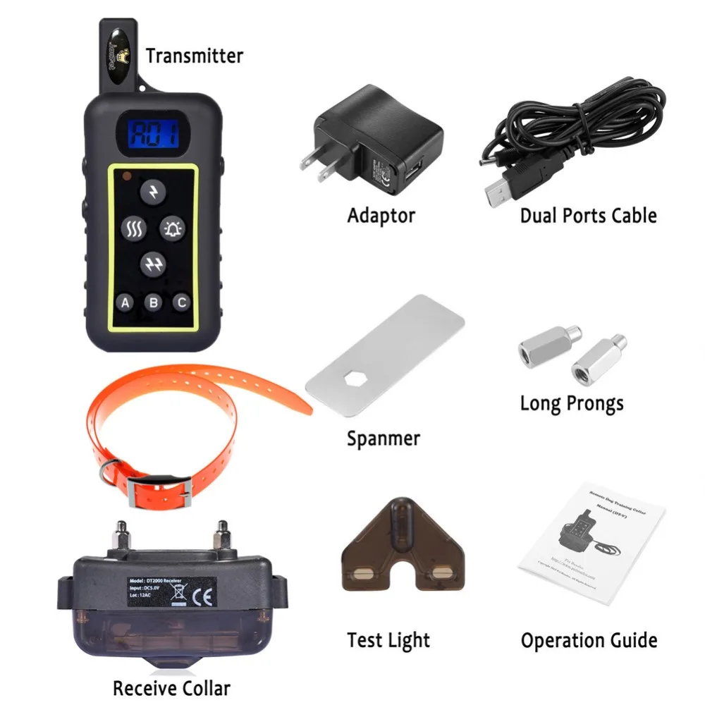 Janpet Собака поражения электрическим током Воротник Водонепроницаемый Перезаряжаемые Собака удаленного Ошейники для дрессировки собак с дистанционным диапазон 2000 м