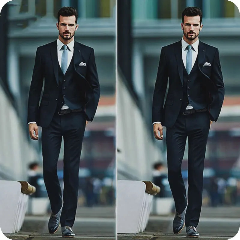 England Black Men Suits Groom Wedding Suits Tailored Groomsmen Suit Slim Fit Formal Business Blazers Jacket 3 Piece Pants Vest