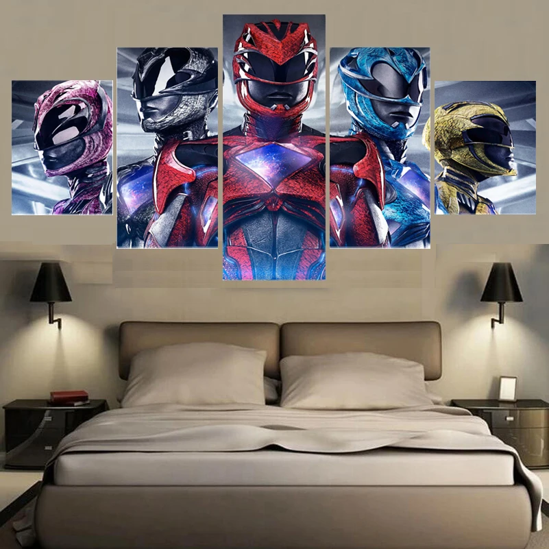 5 Panel Canvas Painting Power Rangers Wall Art Home Living Room Hd