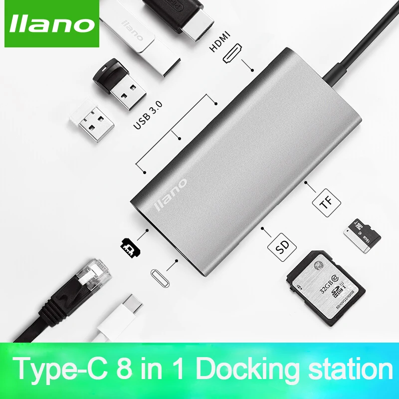 

llano USB HUB USB C HUB to HDMI RJ45 PD Thunderbolt 3 Adapter for MacBook Samsung Galaxy S9/S8 Huawei P20 Pro Type-C USB 3.0 HUB