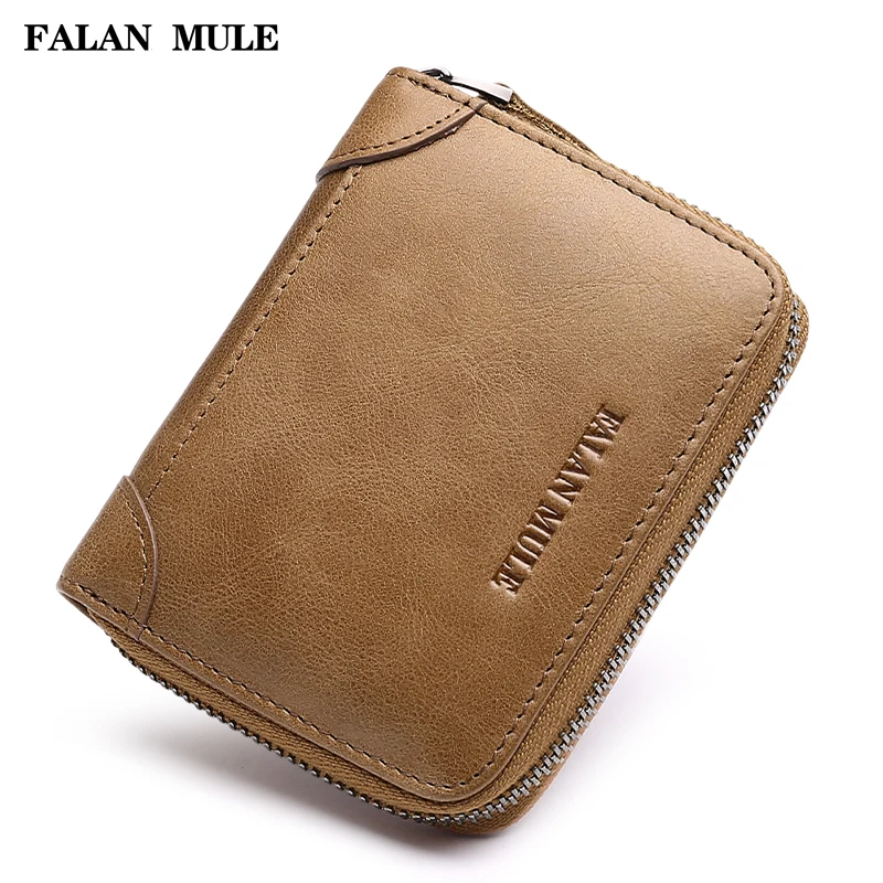 

FALAN MULE vintage genuine leather men wallets small zipper coin purse brand wallet