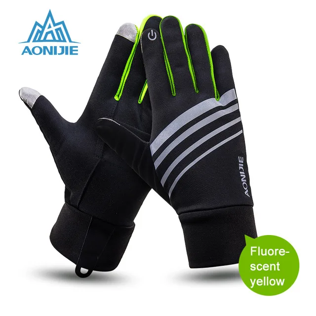 AONIJIE Спорт на открытом воздухе мужские и женские перчатки для катания на лыжах зимний теплый непродуваемый Велоспорт Бег Туризм Мотоцикл полный палец перчатки - Цвет: Fluorescent Yellow