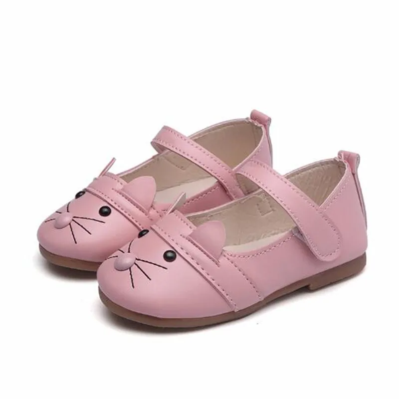 Обувь Mary Jane для детей с кошачьими ушками; домашняя обувь из искусственной кожи на липучке; Детские лоферы; скидка; Лидер продаж - Цвет: pink