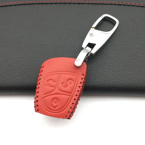 Модные для мужчин 3 пуговицы кожаный чехол для ключей удаленного чехол Mercedes Benz C и S ML CLK, SLK CLS защитный Key Holder Брелок - Название цвета: C Style Red