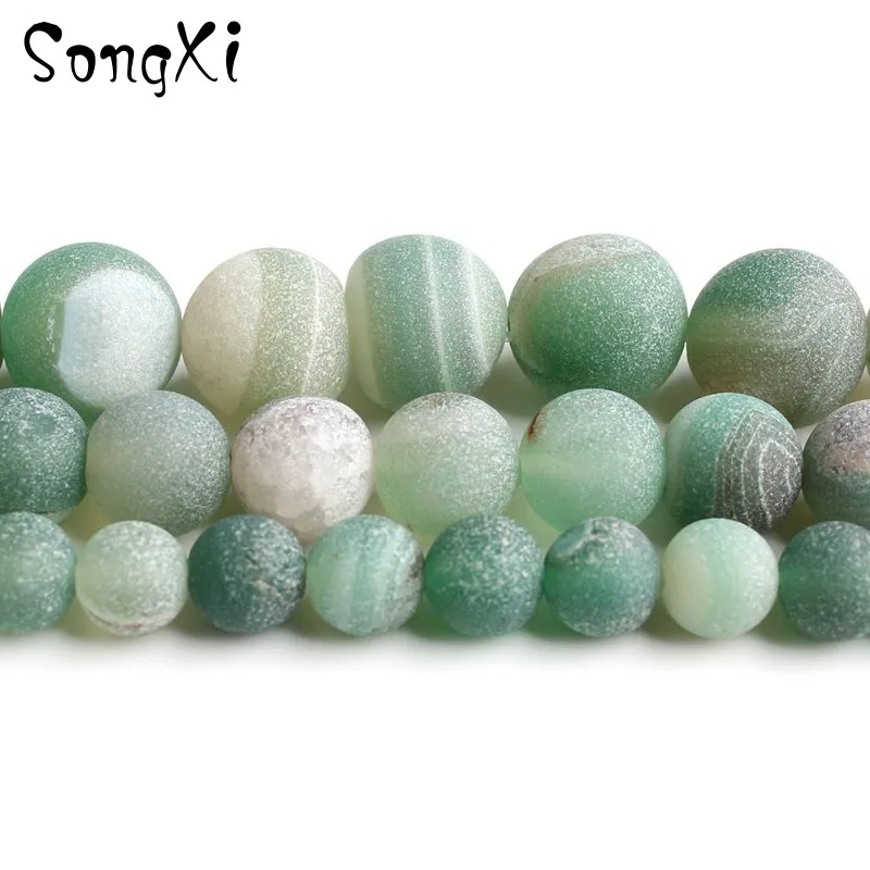 

Natural Dull Polish Matte Green Open Agat Stone Round Loose Beads for Jewelry Making Diy Bracelet Necklace 6 8 10mm 15Inches