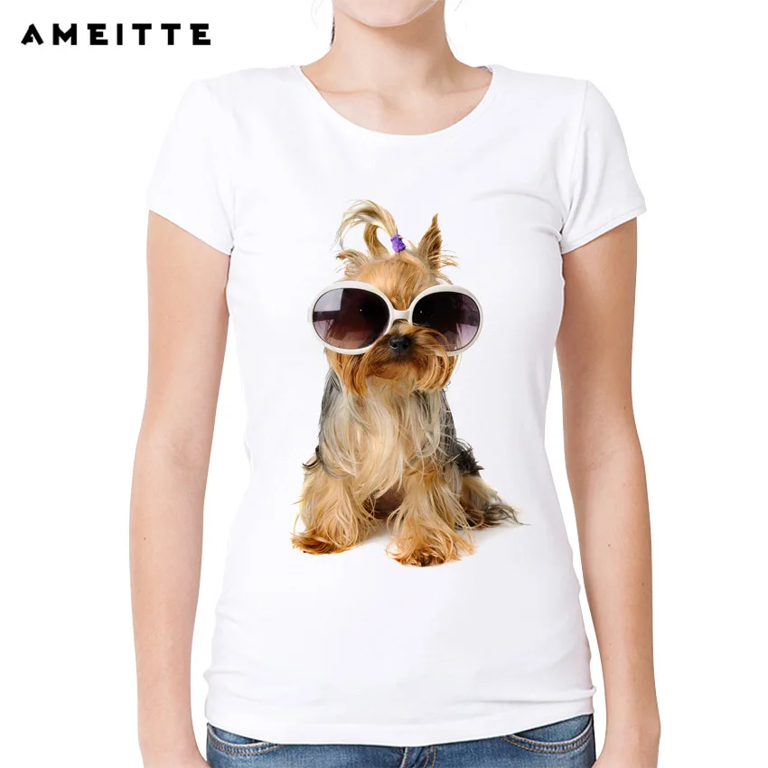 AMEITTE/Милая футболка йоркширского терьера/Ши-тцу, женская футболка с принтом щенков на заказ, летняя женская хипстерская футболка
