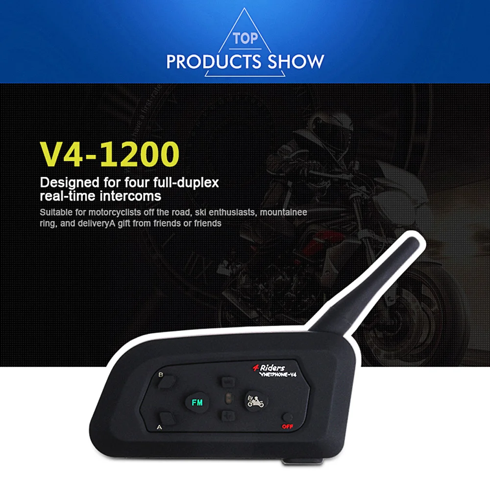 

Vnetphone V4 Motorcycle Helmet Intercom Headset 1200M 4 Riders Motorcycle BT Interphone With FM Radio(duoble) 2PCS