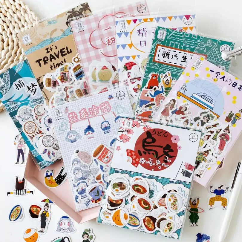 

45 Pcs/Pack Kawaii Japanese Decoracion Journal Cute Diary Travel Food Stickers Scrapbooking Flakes Stationery School Supplies