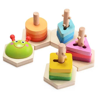 

2019 Hot Selling Educational Babies Geometric Puzzle Set Cognitive Building Wooden Puzzle