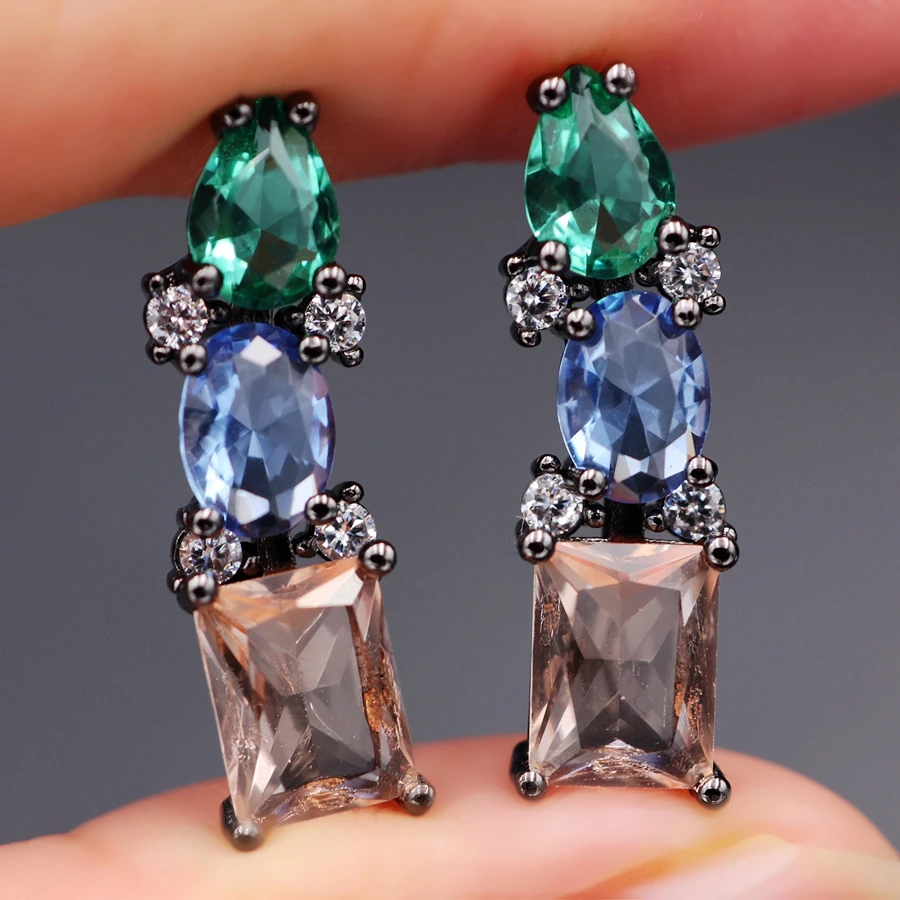 

Trendy Geometric Square Shape Colorful Stud Earrings MultiColor Crystal stone Ear Cuff Earrings Cubic zirconia Fashion Jewelry