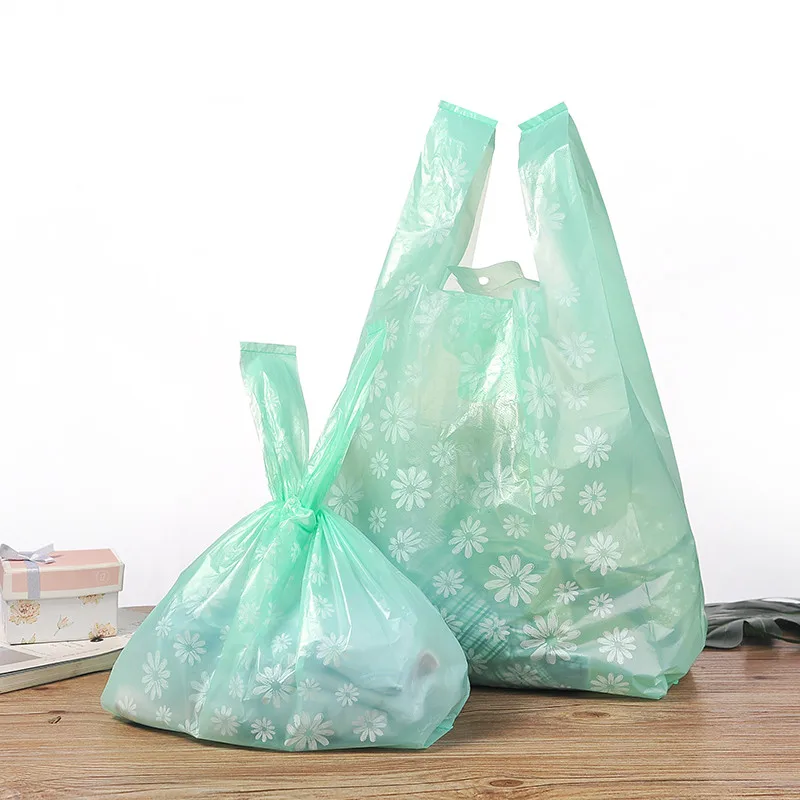 

Zilue 100pcs/lot Mint green color Daisy Series Plastic Handbags Bags Supermarket Shopping Bags Vest Food Bags