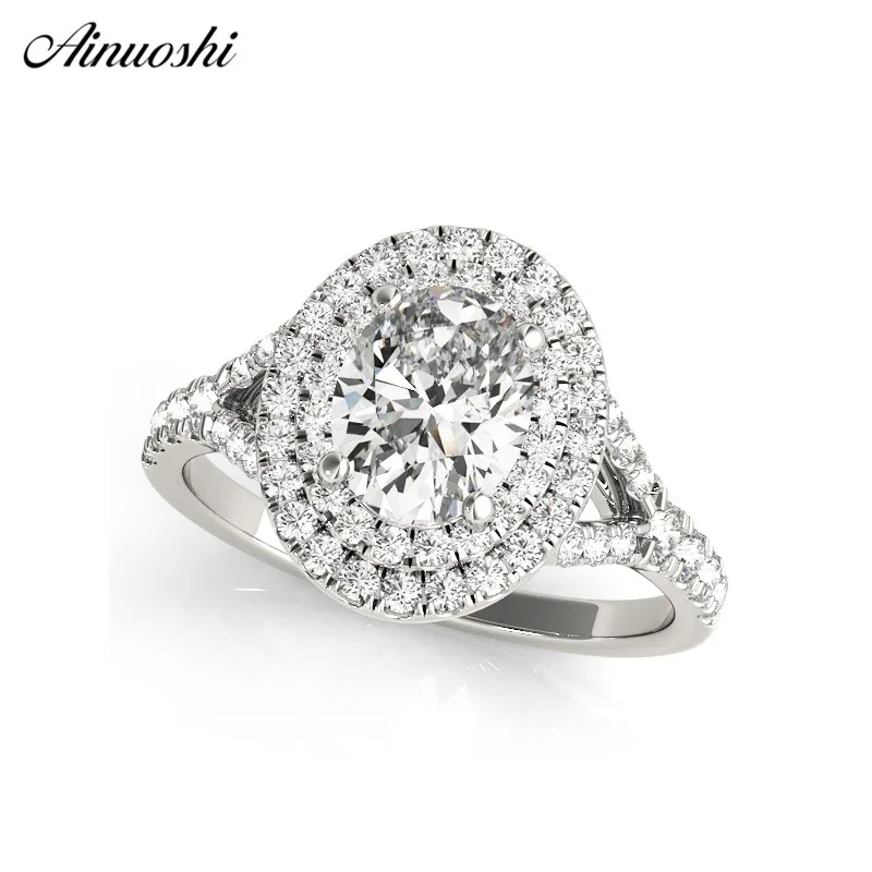 

AINUOSHI 925 Sterling Silver Wedding Engagement Rings For Women Anniversary 0.5ct Oavl Cut Double Halo Party Lovely Rings Gifts