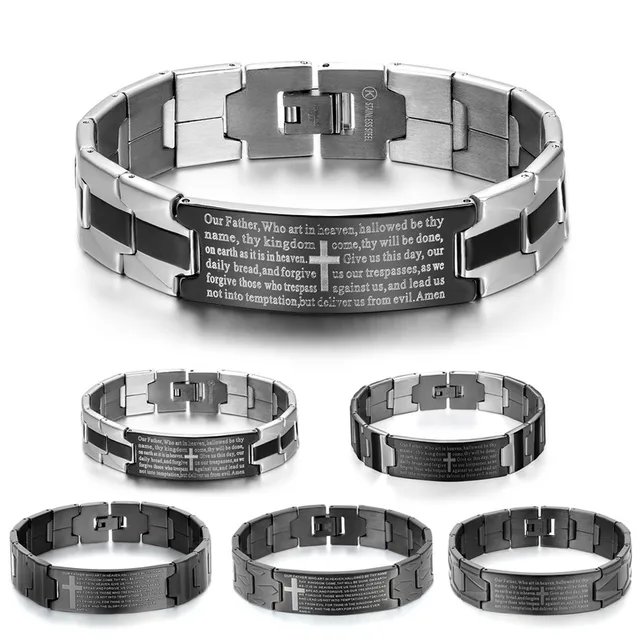 Black Stainless Steel Jesus Cross Bracelet for Men with Lord's Prayer - Image 6