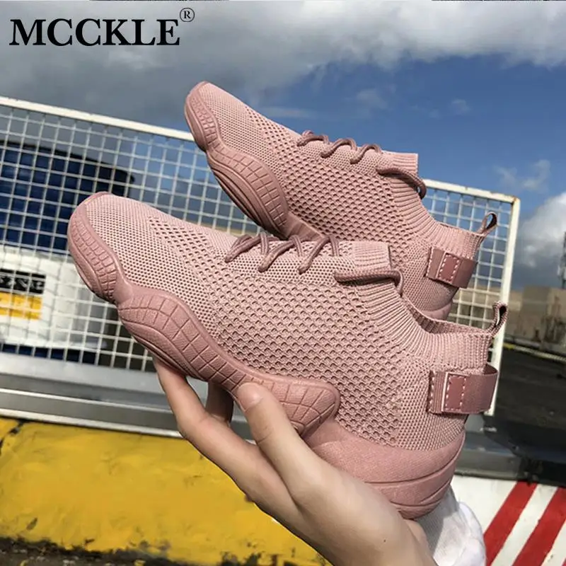 

MCCKLE Women's Flat Mesh Lace Up Women Dad Sneakers Stretch Fabric Woman Vulcanized Shoe Ladies Breathable Female Casual Shoes