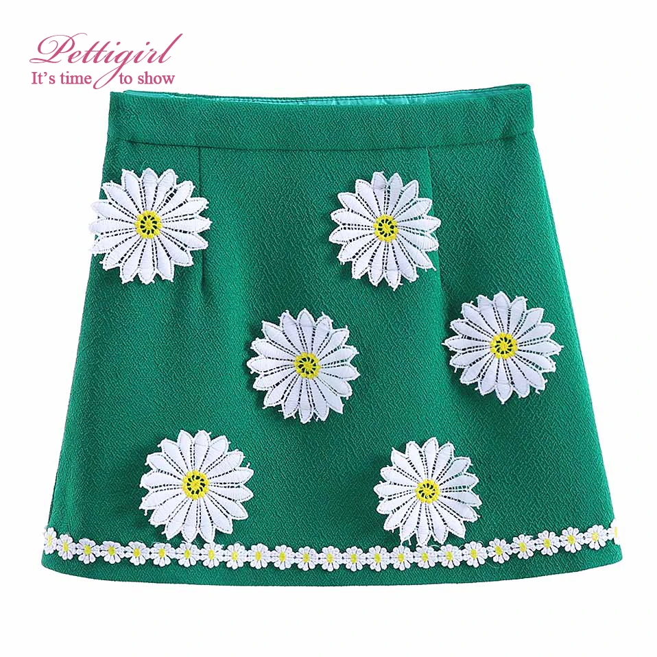Pettigirl New Design Girls Skirts Wholesale Green Daisy Kids Skirts for