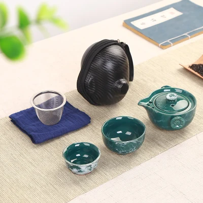 Японский чайный сервиз для быстрой смены печи, один горшок, две чашки, дорожный чайный сервиз, домашний уличный чехол для переноски, керамический чайник для кунг-фу - Цвет: 4