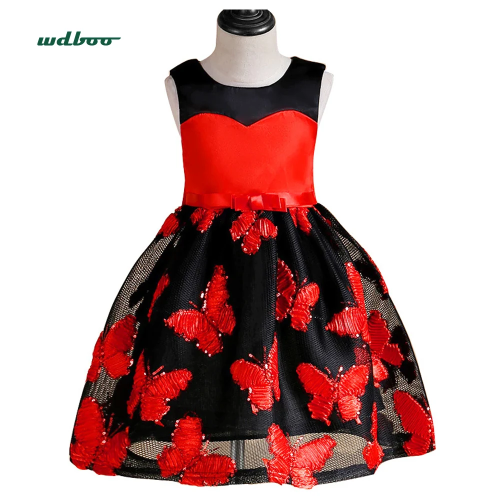 WDBOO Girls Ball Gown Shiny Butterfly Lace Patchwork Zip Up Dress Big