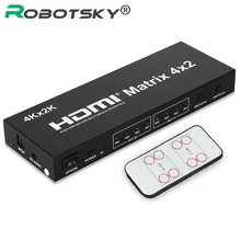 1080P V1.4 HDMI Matrix 4×2 with Remote Control 4 In 2 out HDMI Switch Switcher Splitter 4K*2K 3D for XBOX DVD PS3 PS4 Projector