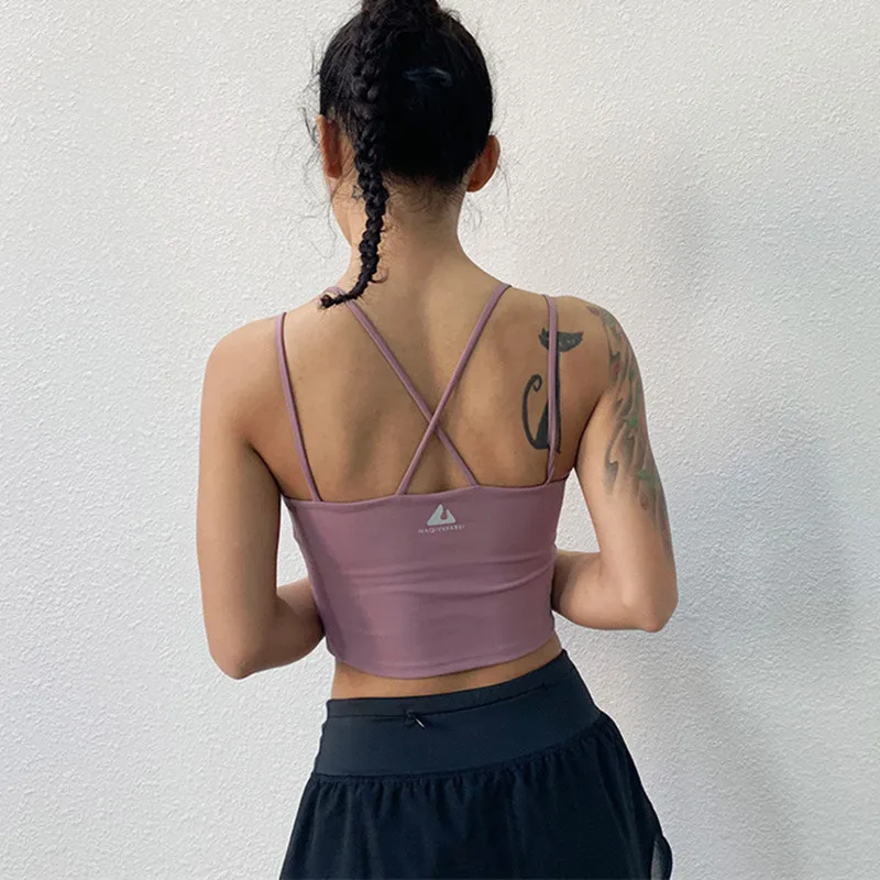 

CretKoav Camisole Women Sleeveless Sport Vest Workout Tank Top Gym Trainning Fitness With Chest Pad Yoga Shirt Push Up Yoga Top
