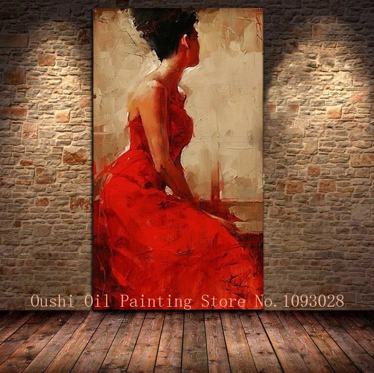 

Free Shipping Europe Hand-painted Oil Painting Half-naked Girl Has Artistic Impression Picture Red Background Oil on Canvas