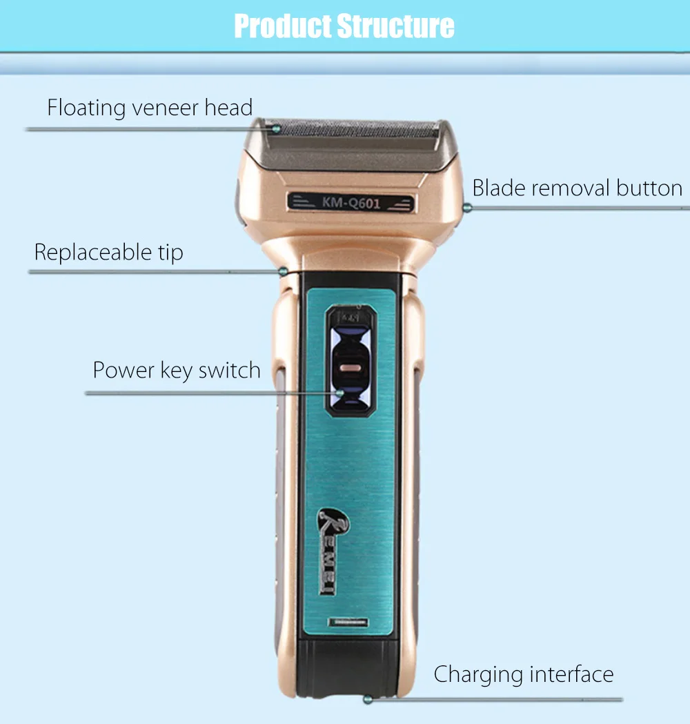 Kemei KM-Q601 портативная вращающаяся электробритва для путешествий Безопасная бритва для мужчин станок для бритья уход за лицом двойное лезвие