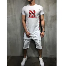 Summer new Sale Men's Sets T Shirts+pants Two Pieces Sets Casual Tracksuit 2019 Tide brand Tshirt Gyms Fitness Sportswears set