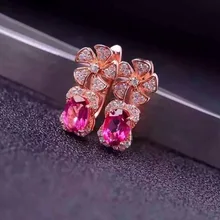 Природный камень топаз Серьги 925 Серебряный натуральный розовый камень серьги Женщины Личность Ветряные мельницы Серьги к юбилею