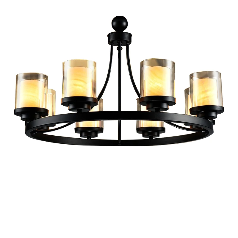 

Retro industry modern minimalist retro Iron Chandelier ring lights round American village living room lights restaurant ZX182