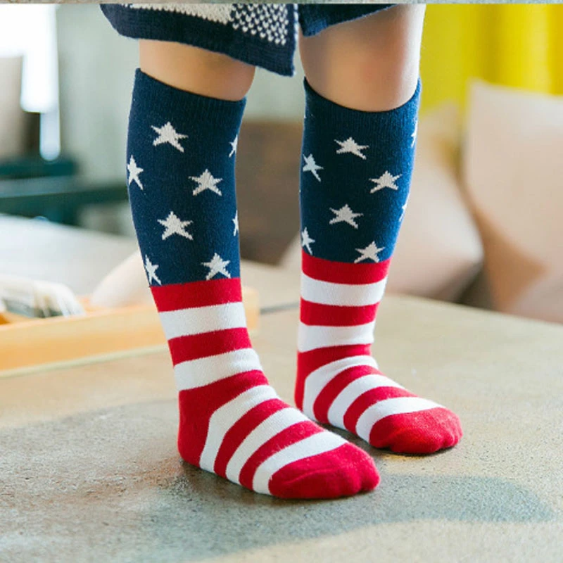 Chaussettes à rayures pour nouveau né fille et garçon, motif étoiles, drapeau  américain, antidérapantes, montantes au genou, chaussettes pour bébé en bas  âge, garçons et filles | AliExpress