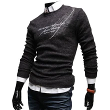 2017 New Autumn Fashion Brand Casual Sweater O-Neck Print Feathers Thin Slim Fit Knitting Mens Sweaters And Pullovers