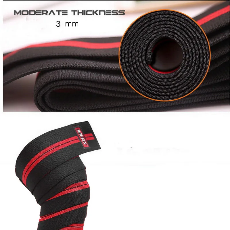 AOLIKES 2Pcs 2M*8CM Fitness Pressurized Straps Gym Weight Lifting Squat Training Elastic Bandages Leg Knee Compression Wraps