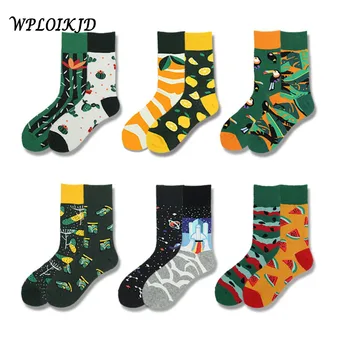 

Harajuku Art Fashion Jacquard Happy Socks Plant Fruit Cactus Watermelon Animal Parrot Planet Pattern Hip Hop Funny Unisex Socks