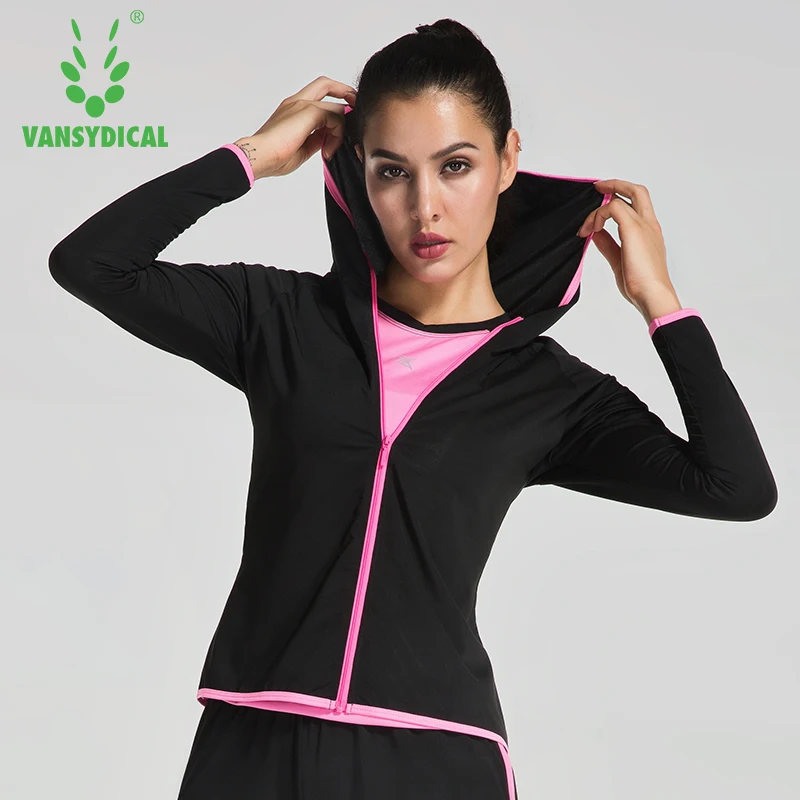 

Vansydical Women Zipper Running Jacket Hooded Fitness Training Tops Quick Dry Long Sleeve Yoga Shirts Autumn Sports Tracksuit
