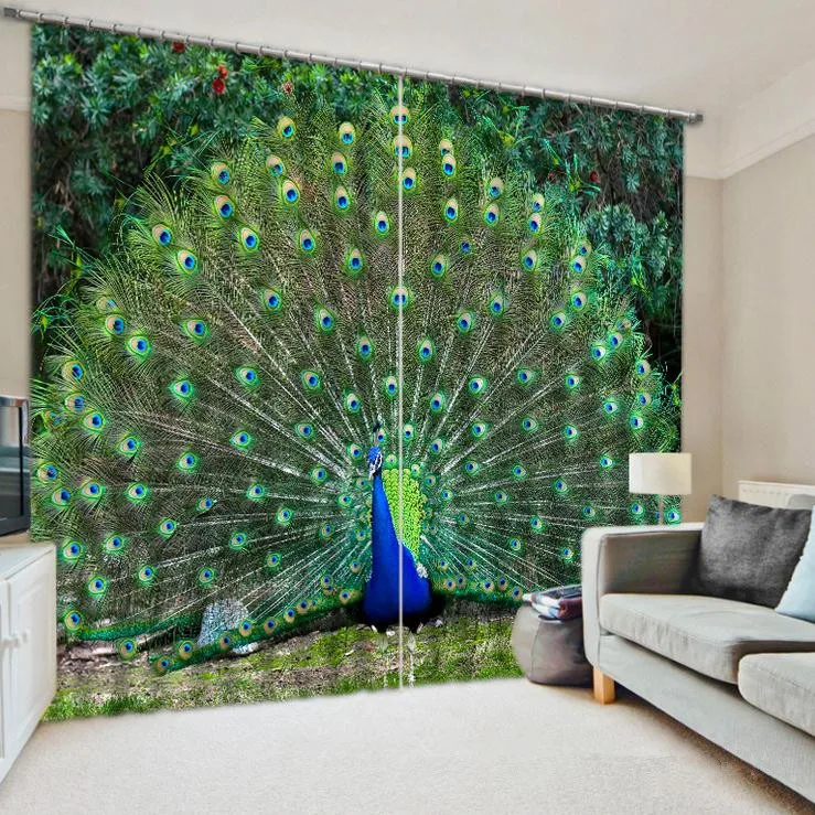 

Peacock Flaunting Its Tail Bedroom Living Room Kitchen Home Textile Luxury Window Curtain 3D Sunshade Curtain Customize Size
