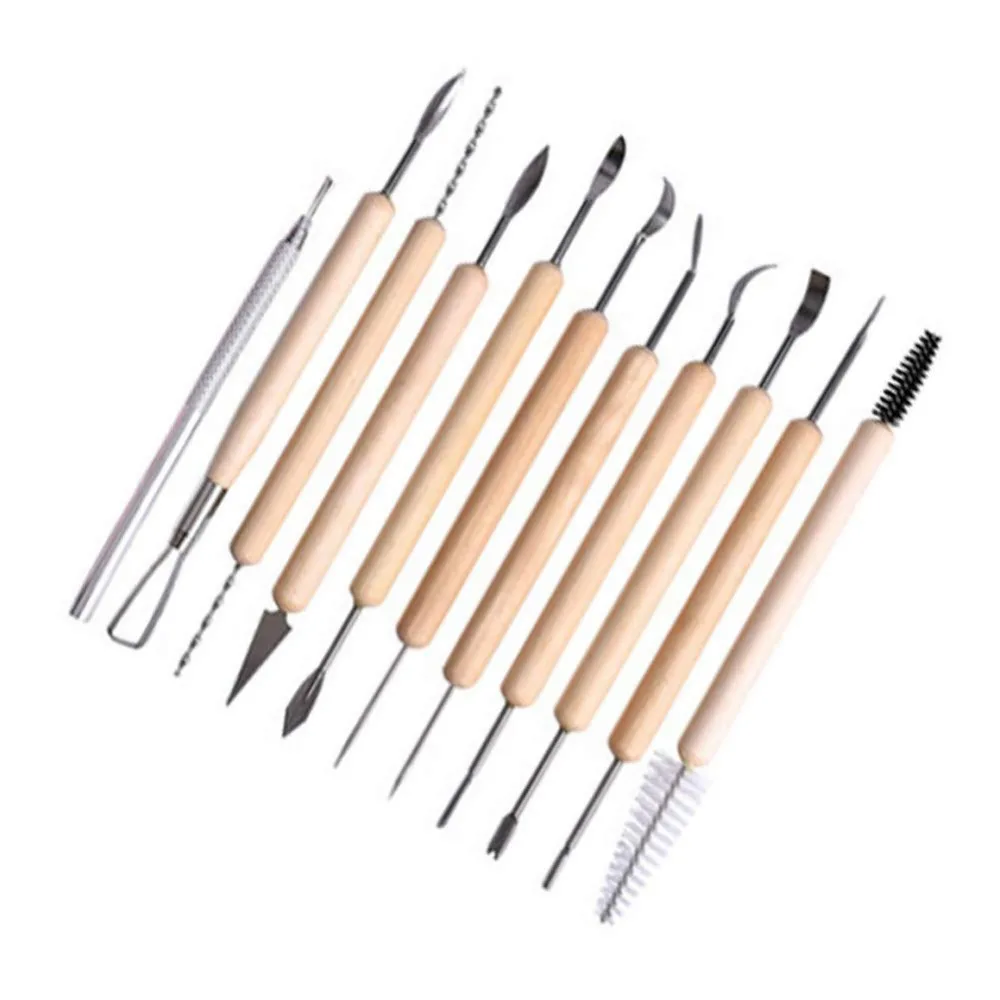 11Pcs Arts Crafts Clay Sculpting Tools Set Pumpkin Carving Tool Halloween Sculpting Kit Wooden Handle Modeling Clay Tools