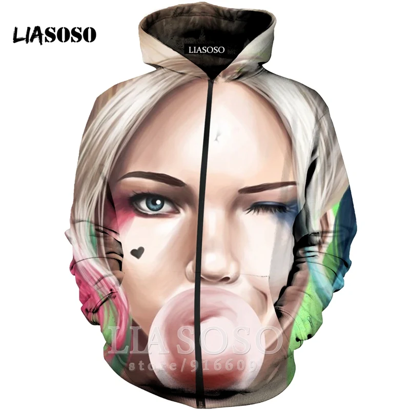 Funny 3D Print Unisex Anime Harley Quinn hip hop clown Sweatshirt joker jacket Harajuku zipper shirt hoodies rock hoodie A125 - Цвет: 10