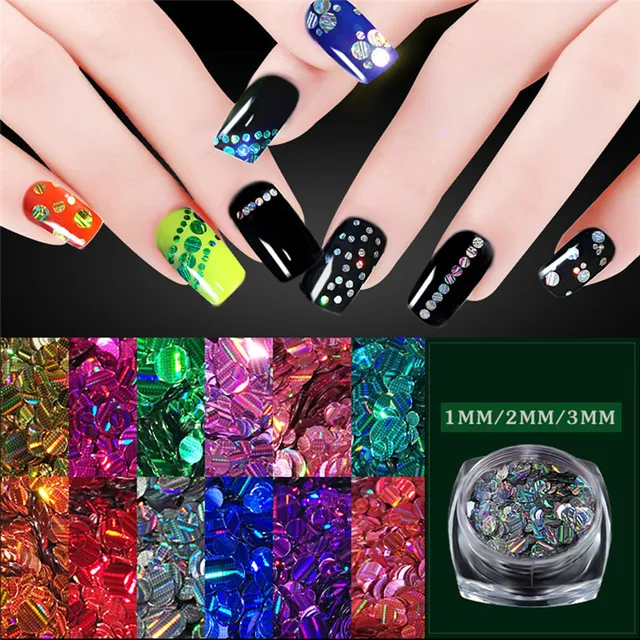 12pcs Set Diy Design Rainbow Laser Sequins Bling Nail Charms Beads