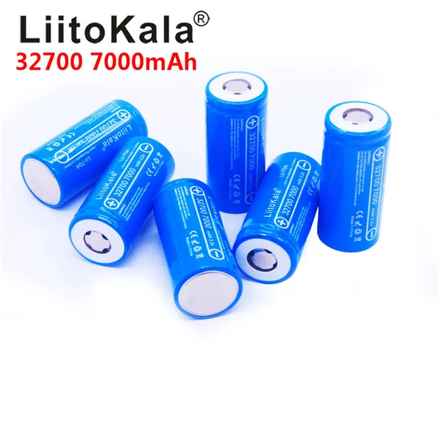10pcs LiitoKala 32700 cells lifepo4 7000 mah 3.2 V rechargeable battery with flat top LiFePO4 for flashlight 32700 battery 6500