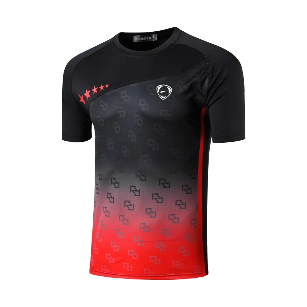 Los hombres directo T camisas cuello seco rápido corriendo fitness entrenamiento Polos tops camisetas ropa de bádminton ropa directo camisa de deporte